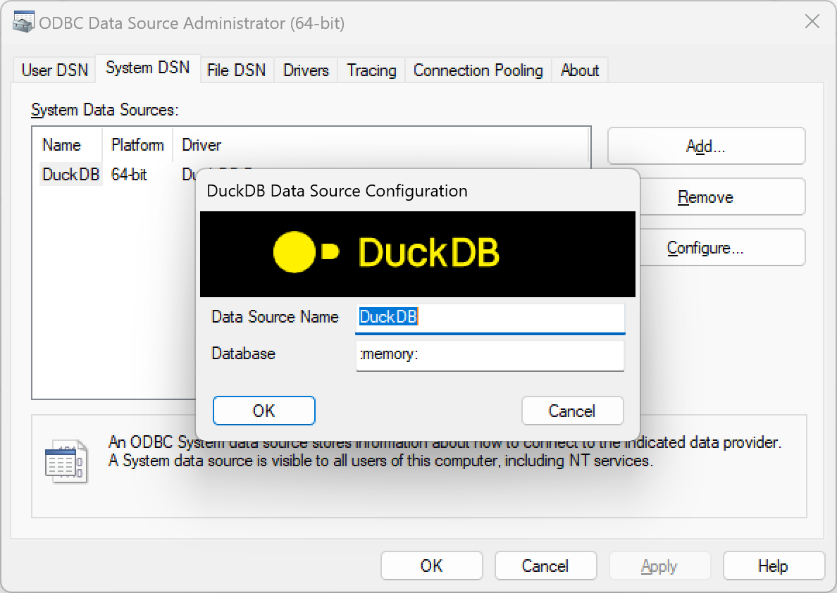 DuckDB Windows DSN Setup