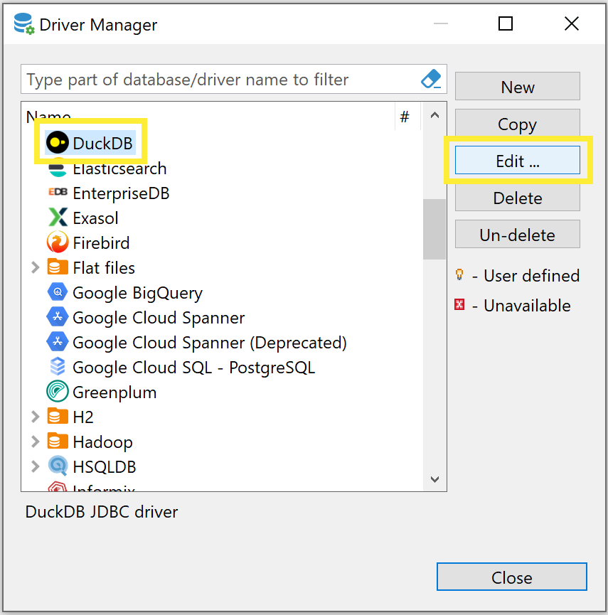 DBeaver Driver Manager Edit