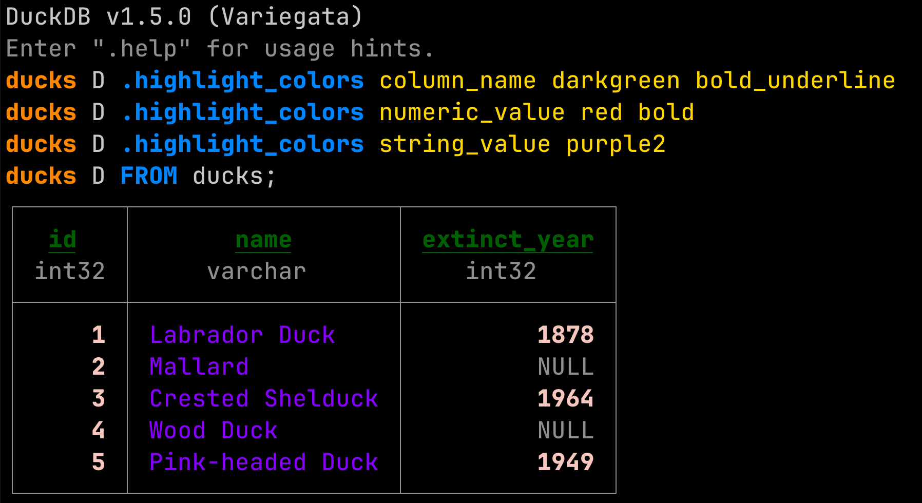 DuckDB CLI dark mode