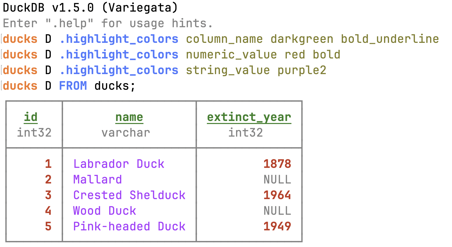 DuckDB CLI light mode