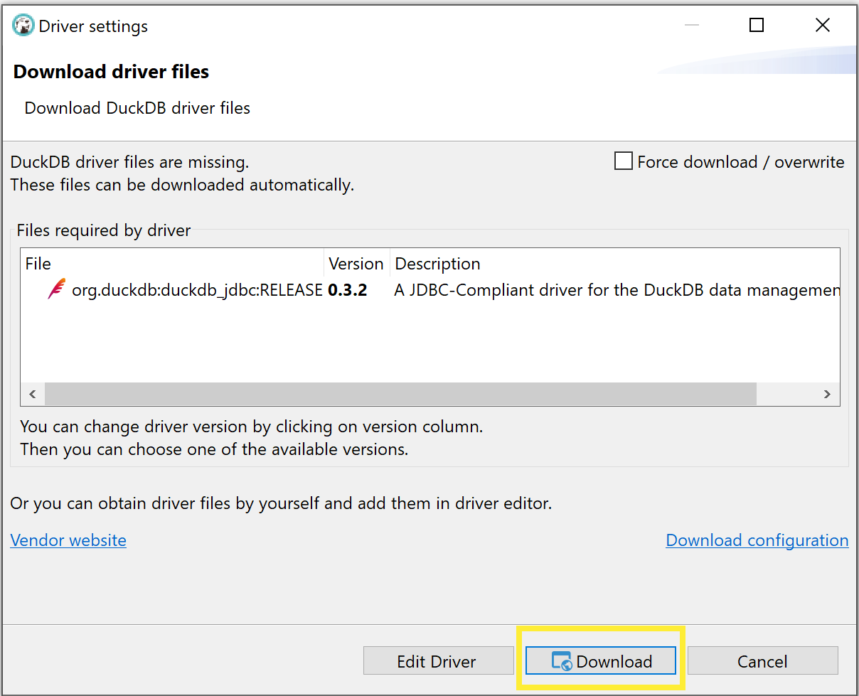 DBeaver Download Driver Files