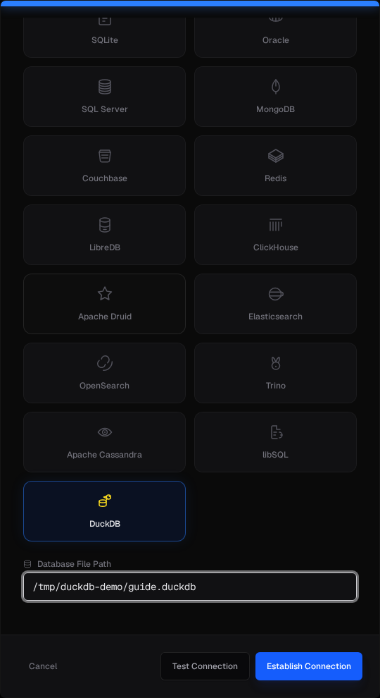 LibreDB Studio Database File Path field