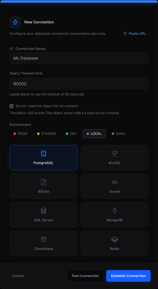 LibreDB Studio New Connection dialog