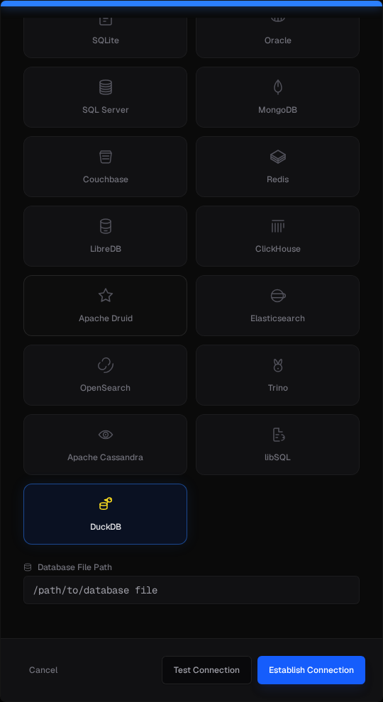 LibreDB Studio DuckDB selected