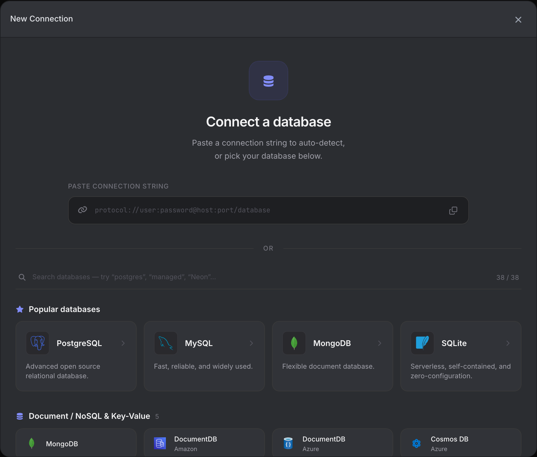 VisuaLeaf New Connection dialog